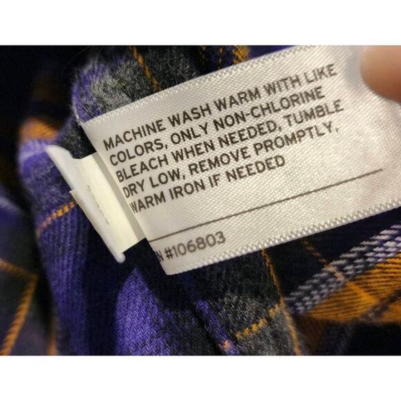 Duluth Trading Relaxed Fit Plaid Flannel Men’s M Purple Gold Vikings Colors - Picture 5 of 11